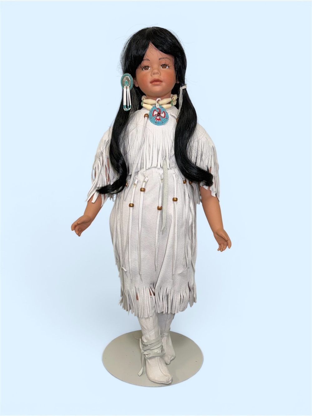 Custom Made Native American Doll with Beaded Necklace and Boots.